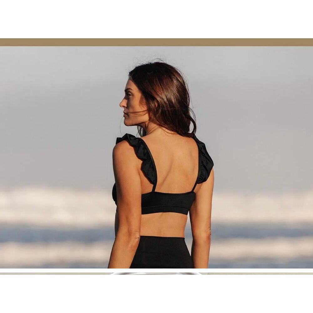 NWT Albion Bella Crop Bikini Top Black Ruffle Strap Swim Top Size Medium - Picture 8 of 8